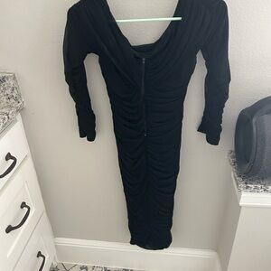 Elegant Black Ruched Women's Dress